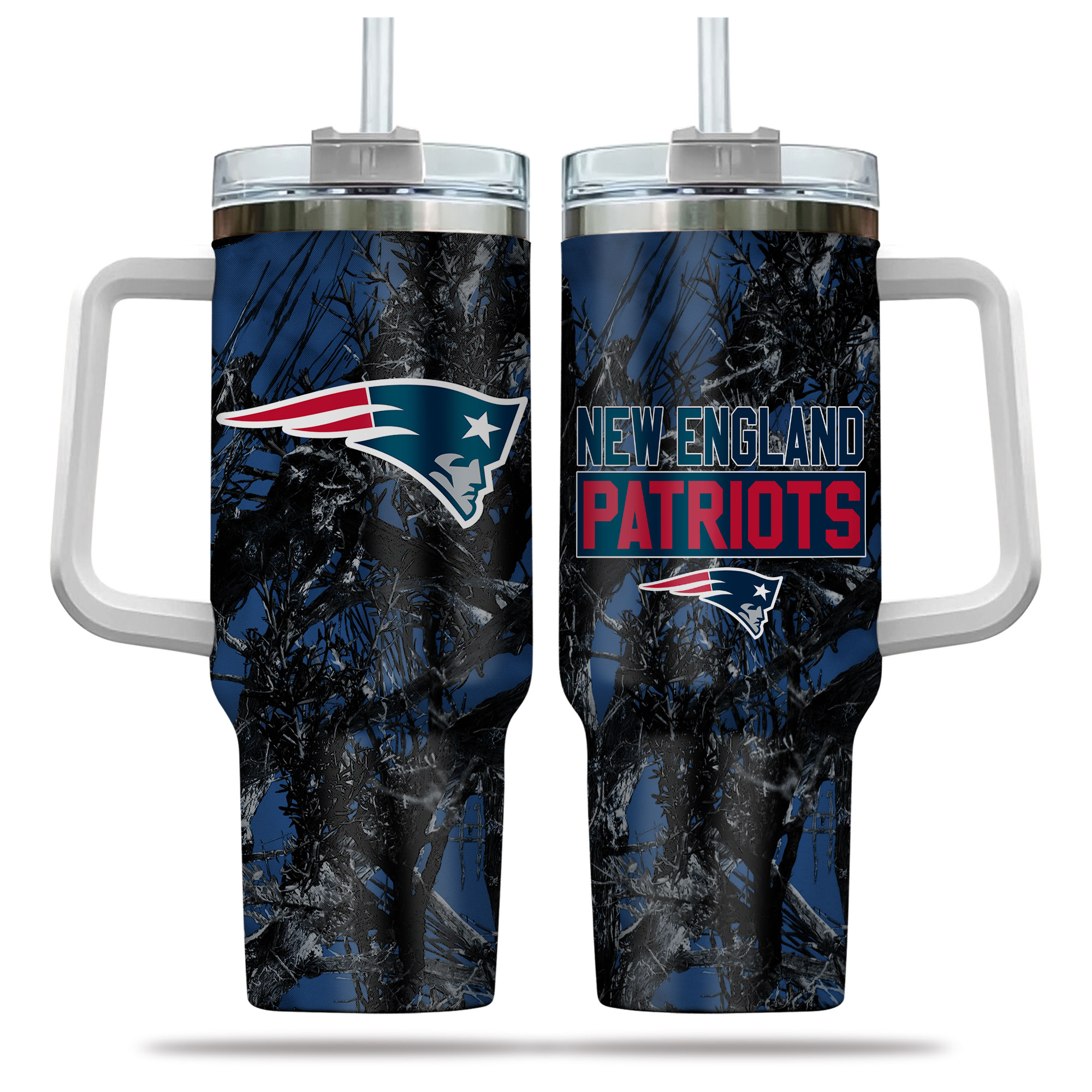 New England Patriots NFL Hunting Custom Stanley Quencher 40oz Stainless Steel Tumbler With Handle