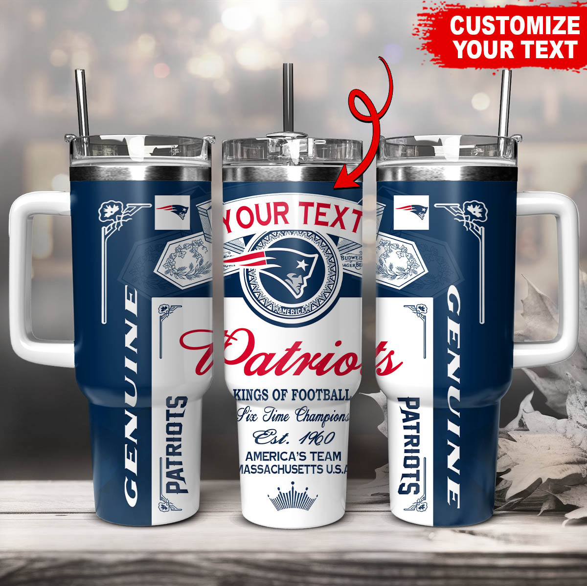 New England Patriots NFL Kings Of Football Custom Stanley Quencher 40oz Stainless Steel Tumbler With Handle