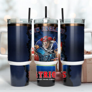 New England Patriots NFL Mascot Custom Stanley Quencher 40oz Stainless Steel Tumbler With Handle