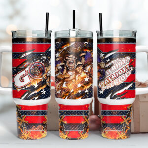 New England Patriots NFL Mascot Custom Stanley Quencher 40oz Stainless Steel Tumbler With Handle