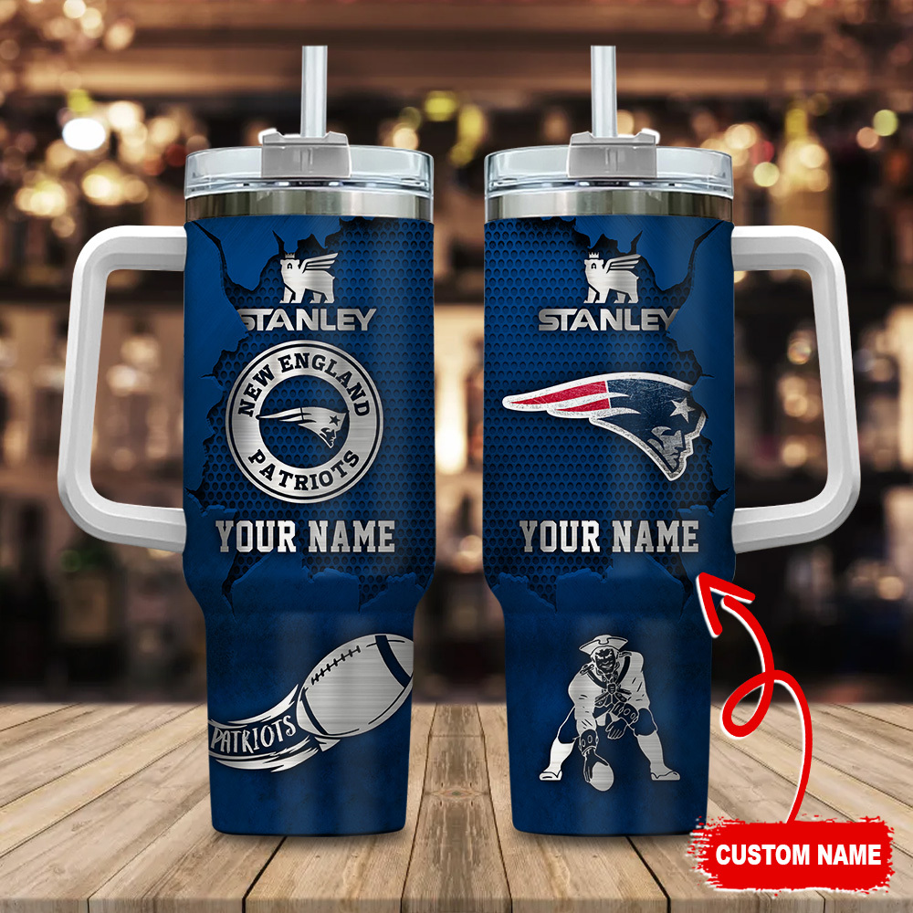 New England Patriots NFL Metal Style Custom Stanley Quencher 40oz Stainless Steel Tumbler With Handle