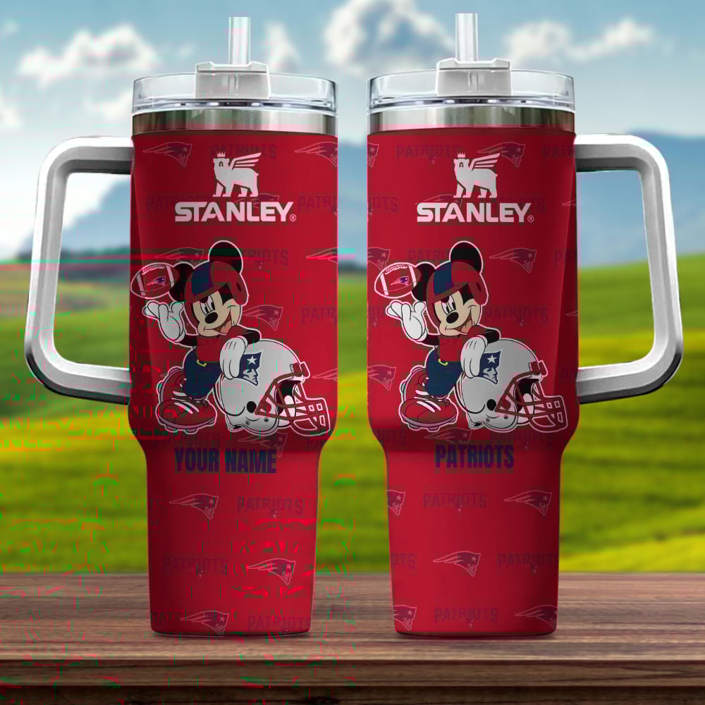 New England Patriots NFL Mickey Mouse Custom Stanley Quencher 40oz Stainless Steel Tumbler With Handle