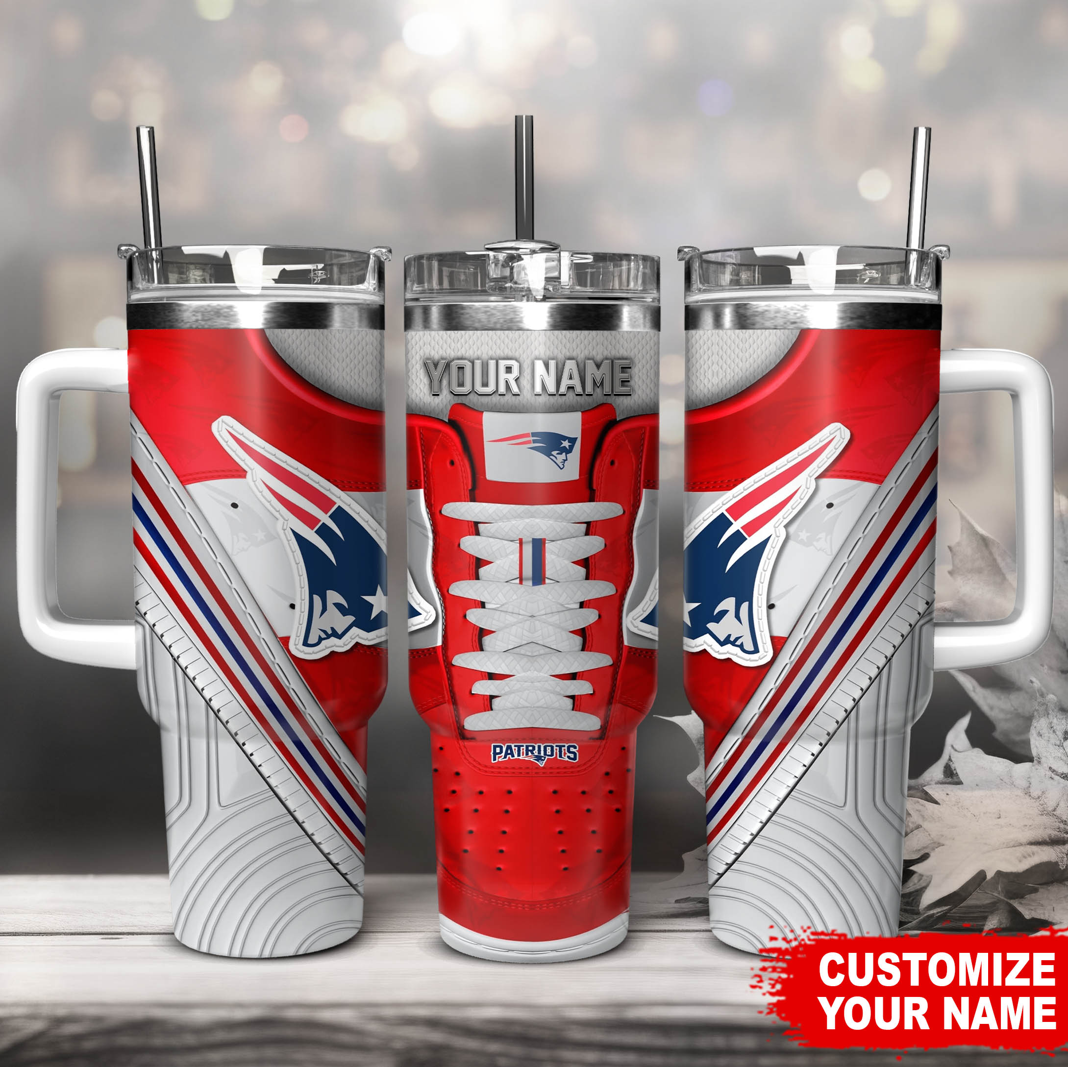 New England Patriots NFL Sneaker Custom Stanley Quencher 40oz Stainless Steel Tumbler With Handle