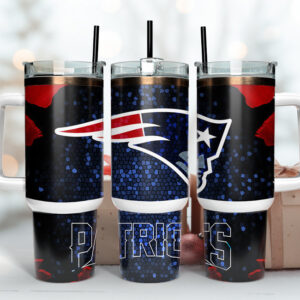 New England Patriots NFL Stained Glass Effect Custom Stanley Quencher 40oz Stainless Steel Tumbler With Handle