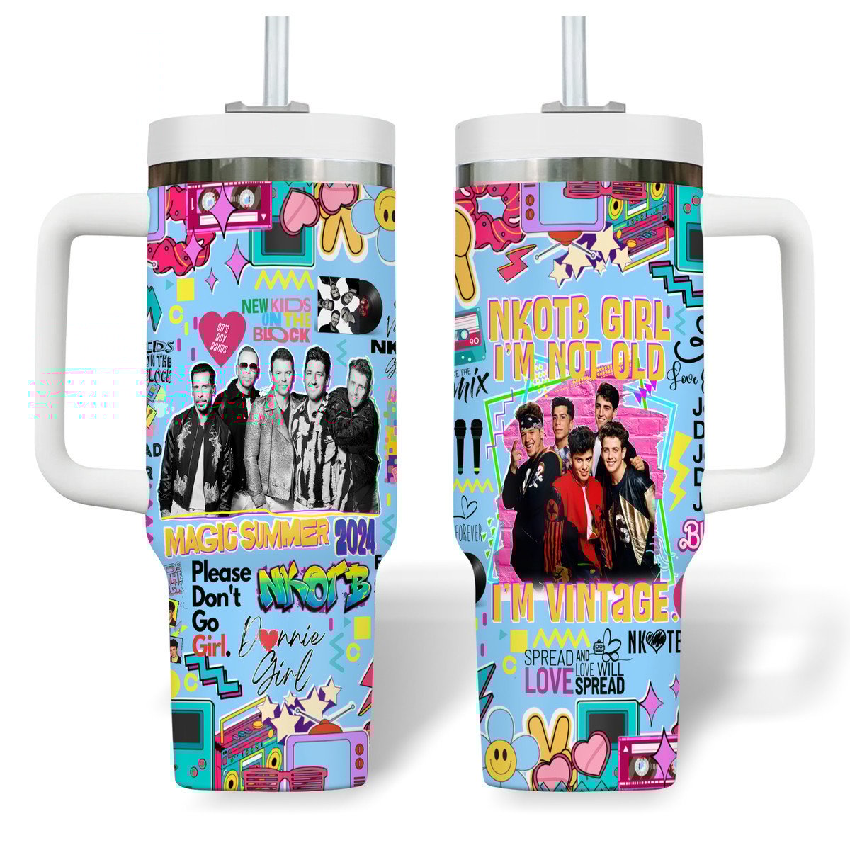 New Kids On The Block Music Custom Stanley Quencher 40oz Stainless Steel Tumbler With Handle