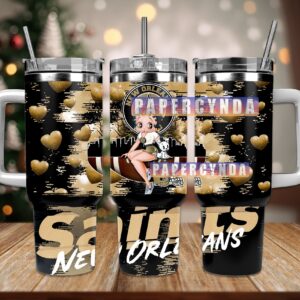 New Orleans Saints Custom Stanley Quencher 40oz Stainless Steel Tumbler With Handle