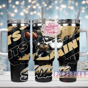 New Orleans Saints Custom Stanley Quencher 40oz Stainless Steel Tumbler With Handle