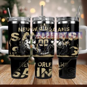New Orleans Saints Custom Stanley Quencher 40oz Stainless Steel Tumbler With Handle