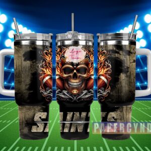 New Orleans Saints Custom Stanley Quencher 40oz Stainless Steel Tumbler With Handle