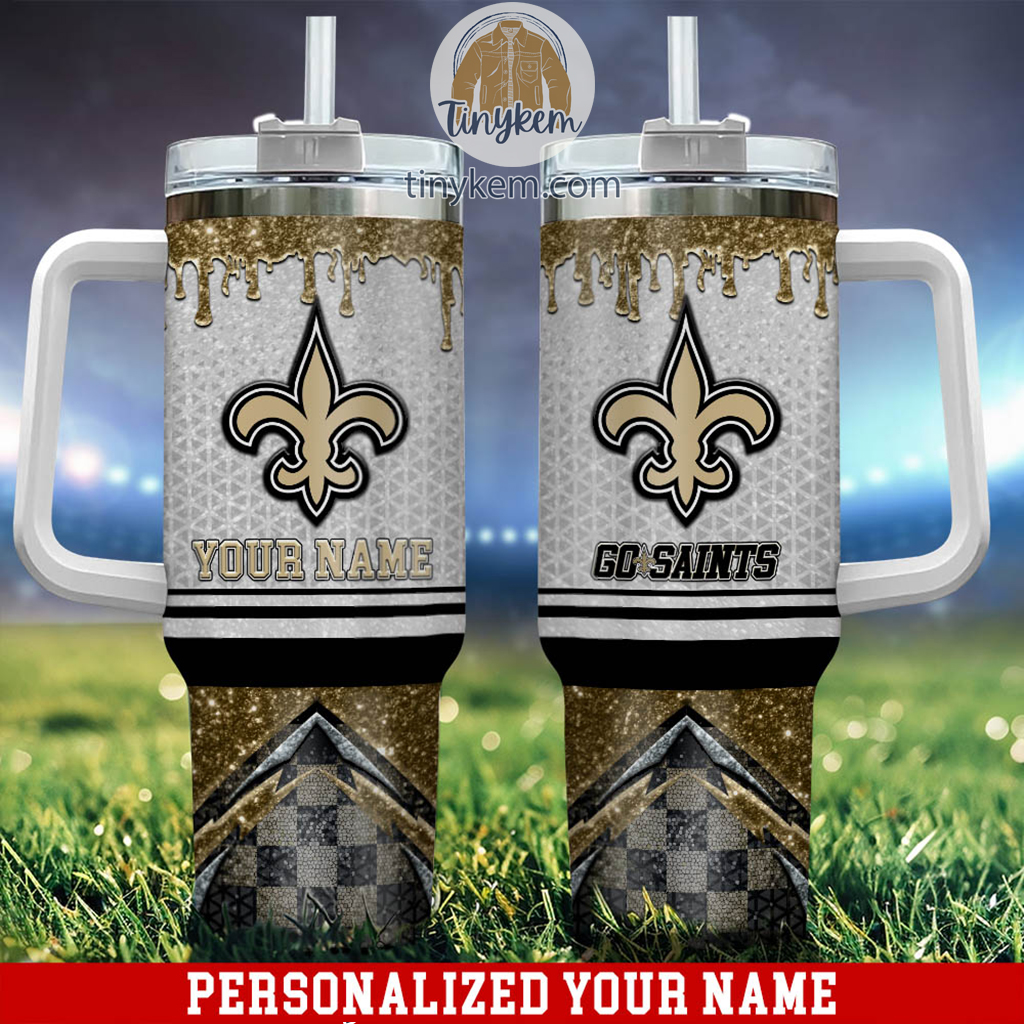 New Orleans Saints Glitter NFL Custom Stanley Quencher 40oz Stainless Steel Tumbler With Handle