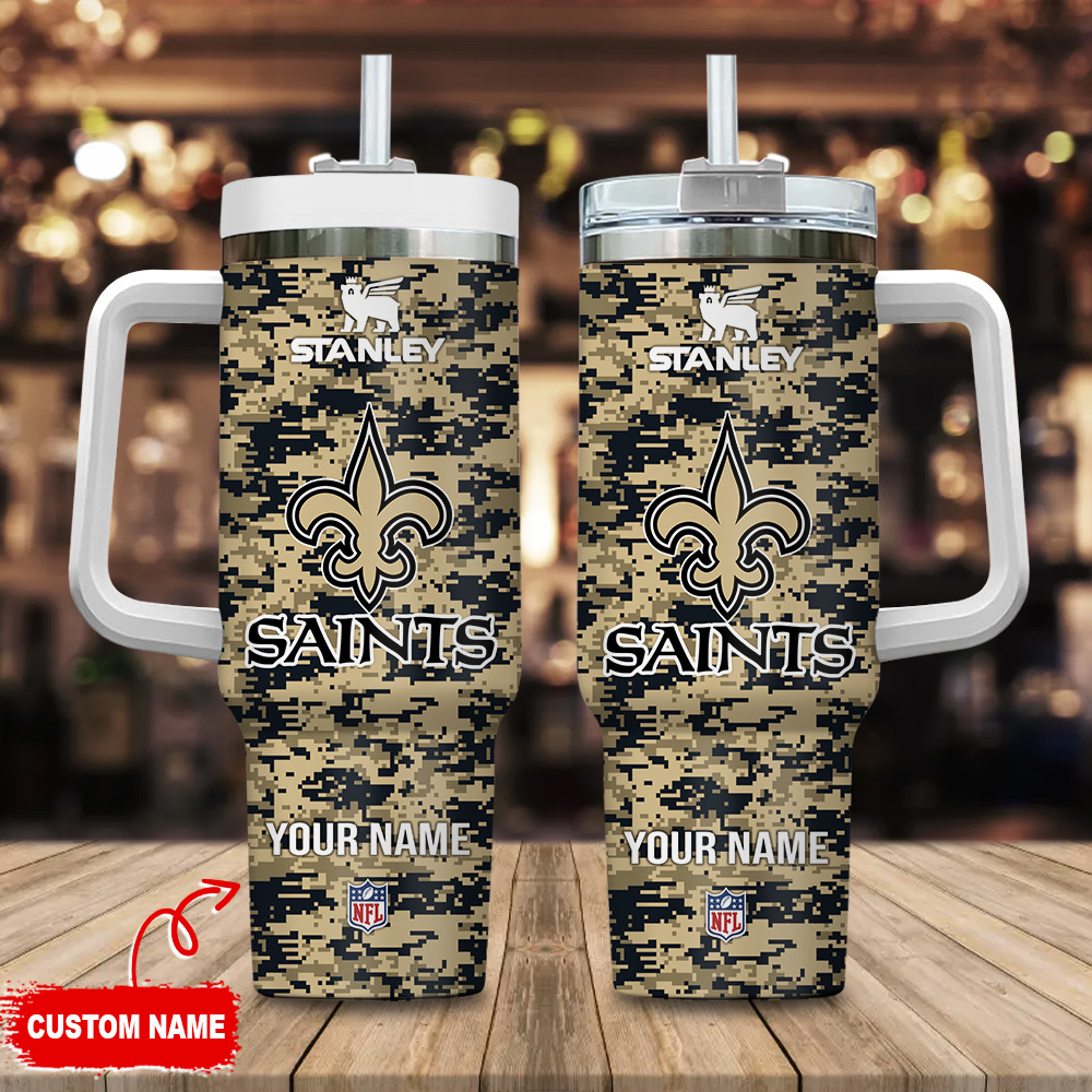 New Orleans Saints NFL Camouflage Custom Stanley Quencher 40oz Stainless Steel Tumbler With Handle