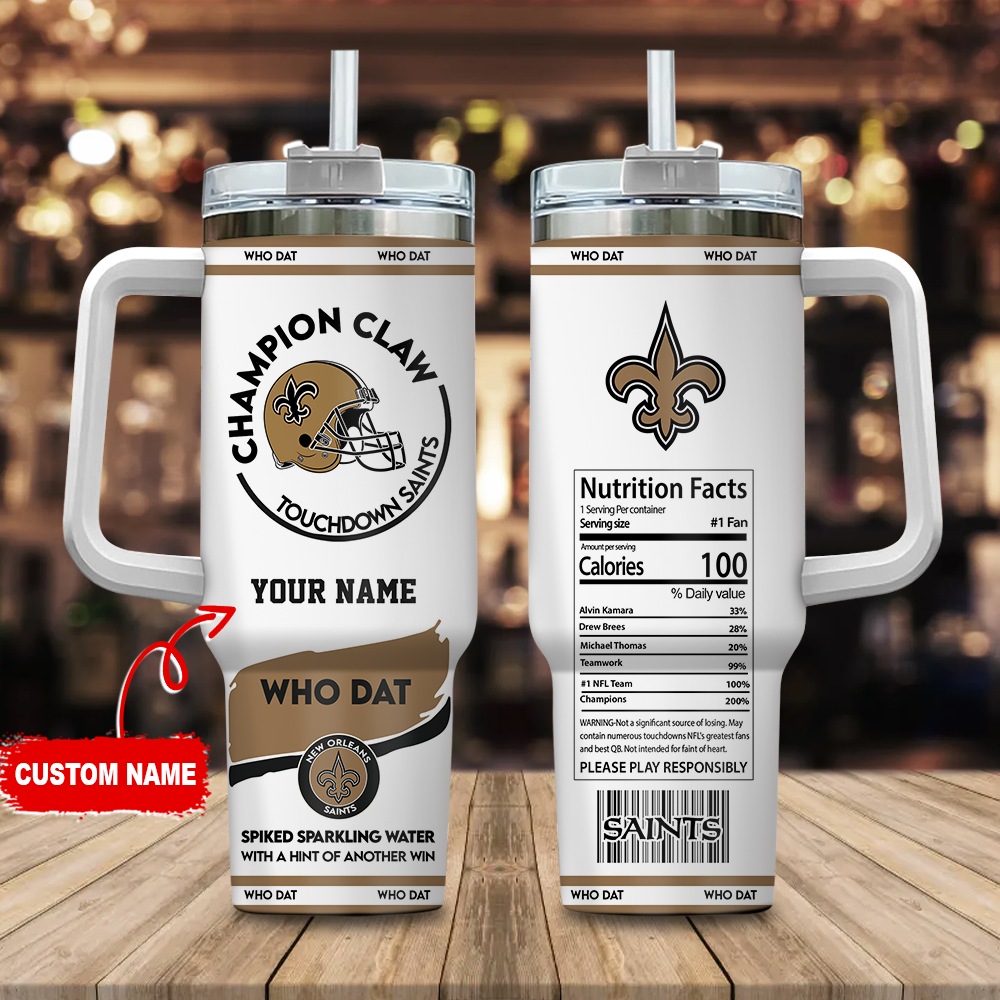 New Orleans Saints NFL Champion Claw Custom Stanley Quencher 40oz Stainless Steel Tumbler With Handle