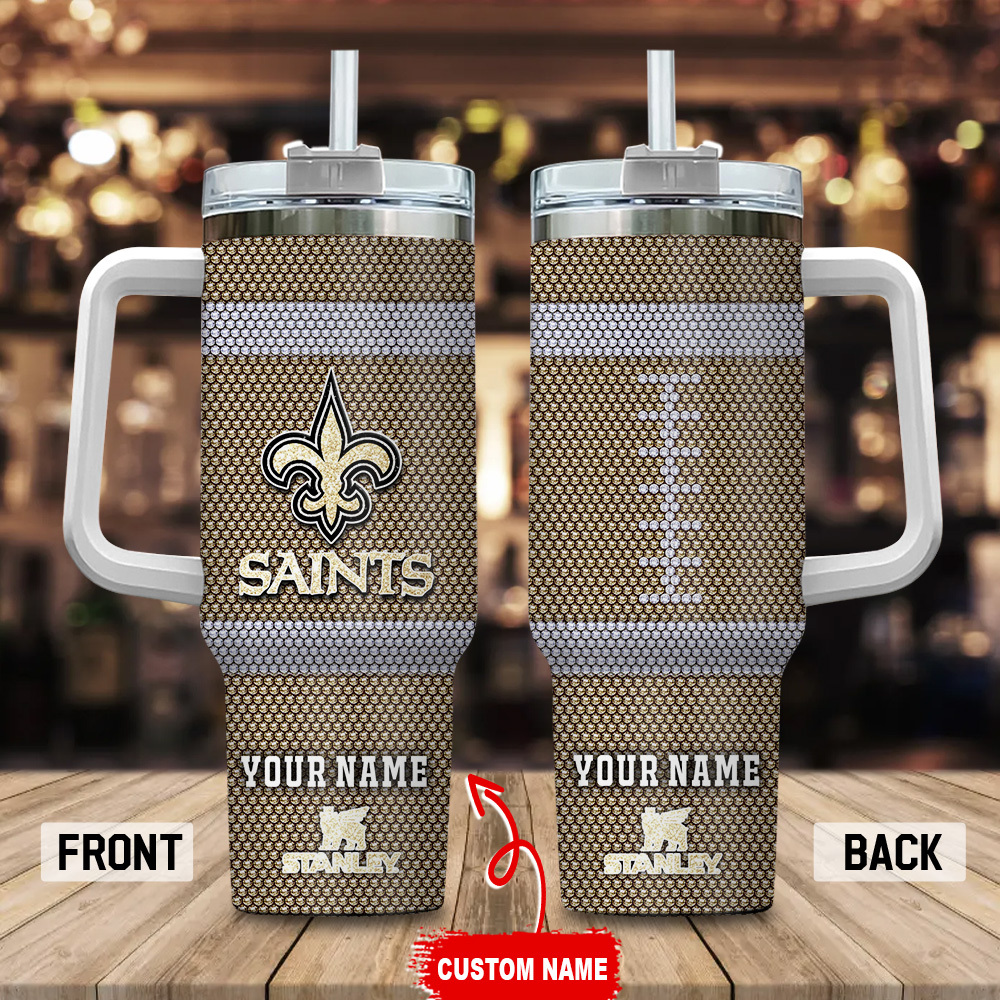 New Orleans Saints NFL Crystal Custom Stanley Quencher 40oz Stainless Steel Tumbler With Handle