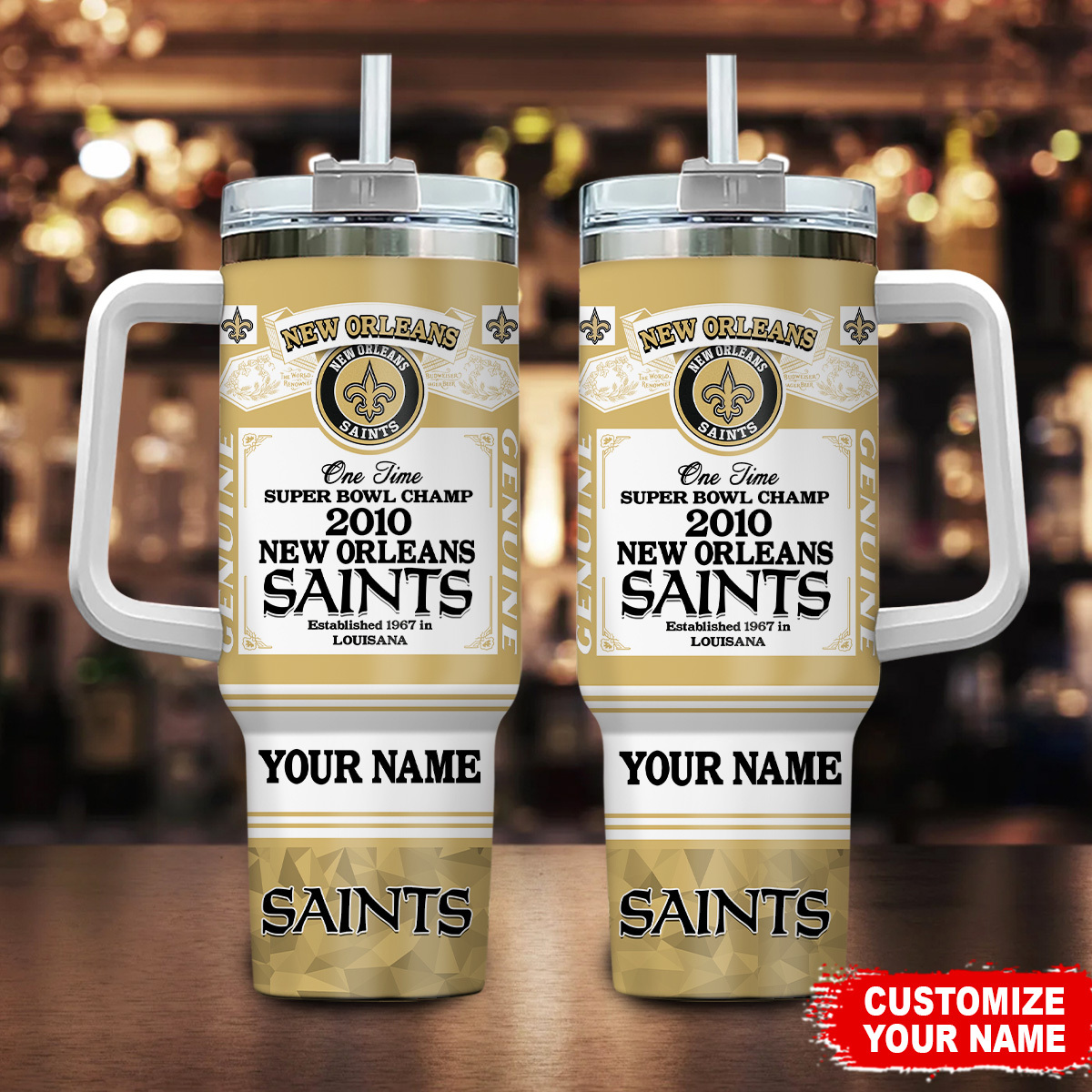 New Orleans Saints NFL Custom Stanley Quencher 40oz Stainless Steel Tumbler With Handle