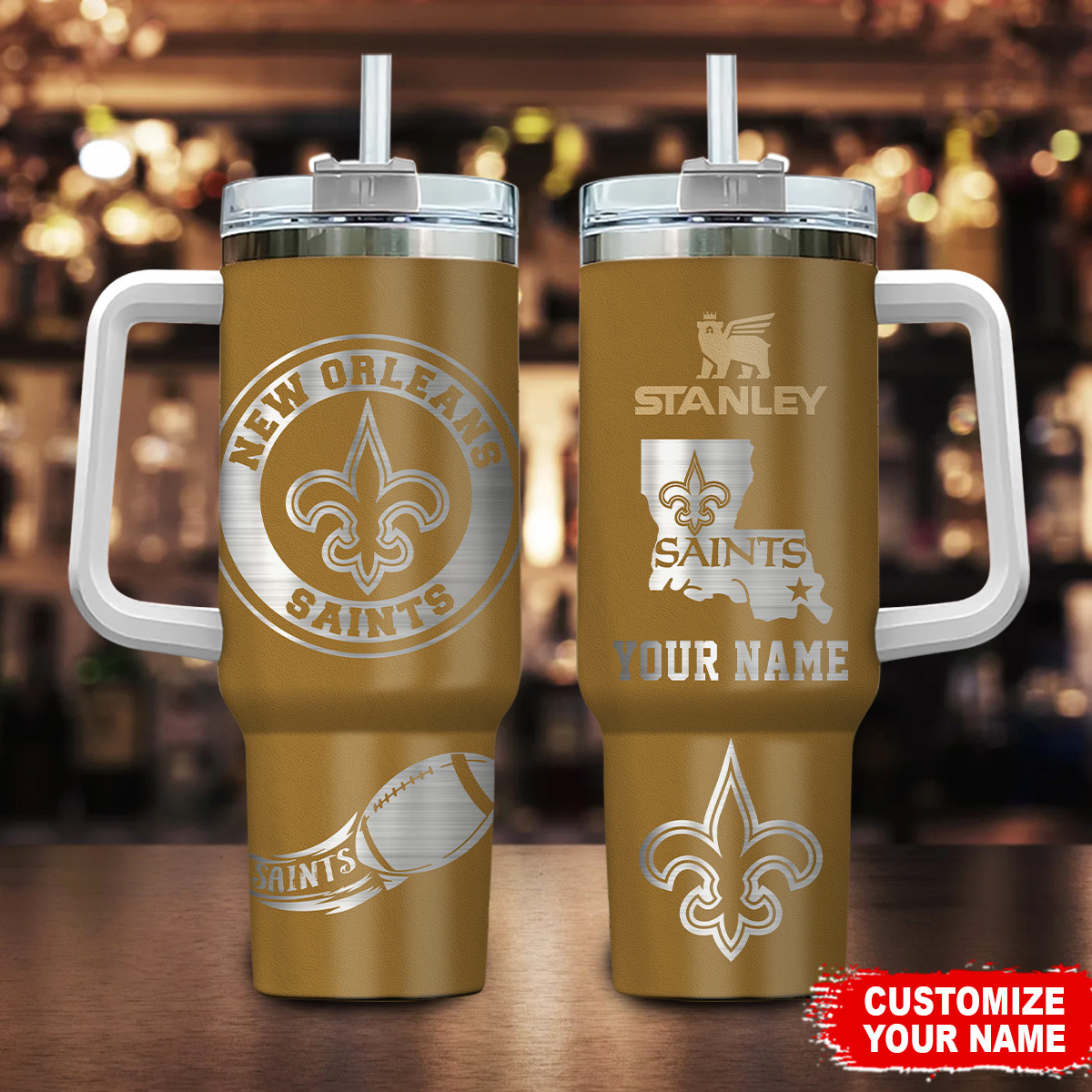 New Orleans Saints NFL Custom Stanley Quencher 40oz Stainless Steel Tumbler With Handle