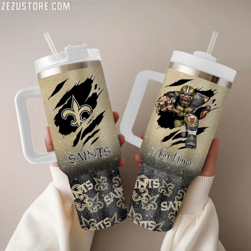New Orleans Saints NFL Custom Stanley Quencher 40oz Stainless Steel Tumbler With Handle