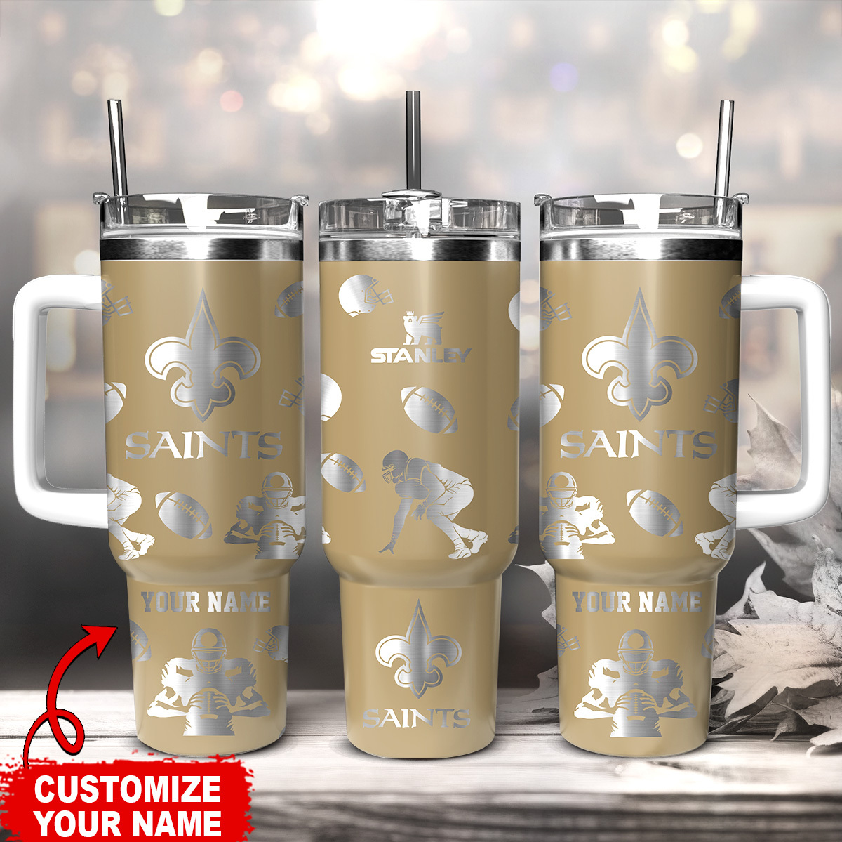 New Orleans Saints NFL Custom Stanley Quencher 40oz Stainless Steel Tumbler With Handle