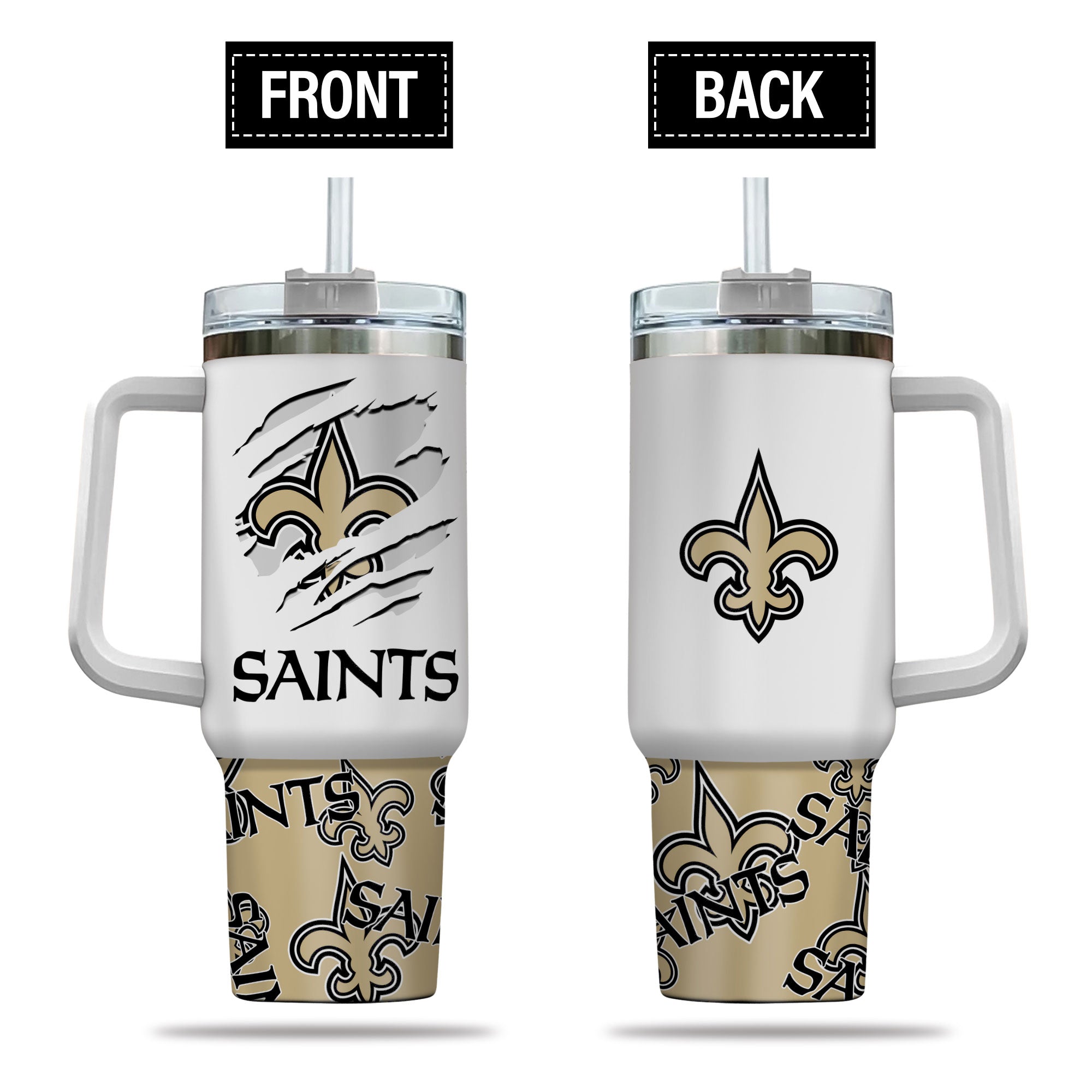 New Orleans Saints NFL Custom Stanley Quencher 40oz Stainless Steel Tumbler With Handle
