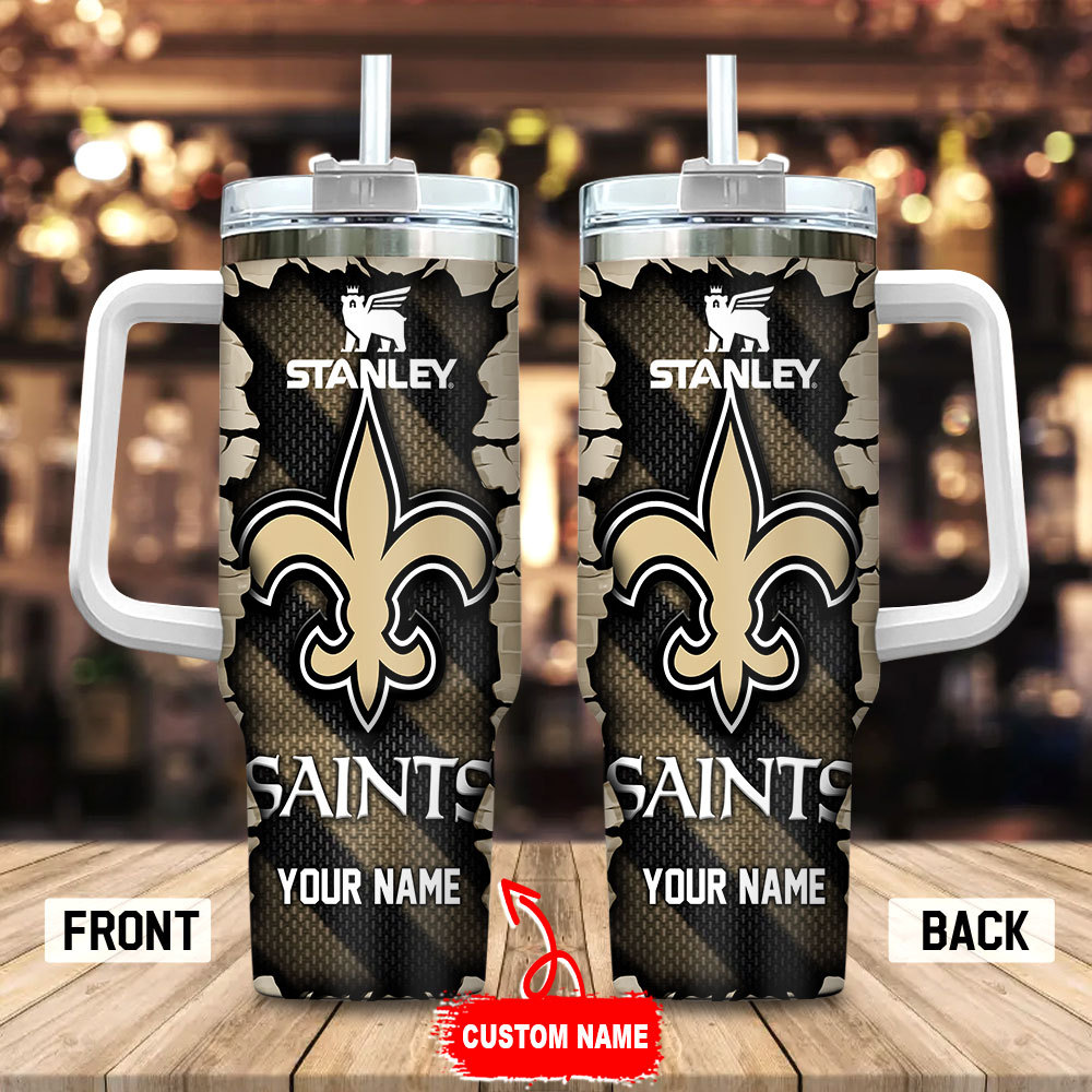 New Orleans Saints NFL Custom Stanley Quencher 40oz Stainless Steel Tumbler With Handle