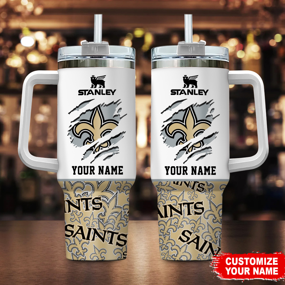 New Orleans Saints NFL Custom Stanley Quencher 40oz Stainless Steel Tumbler With Handle
