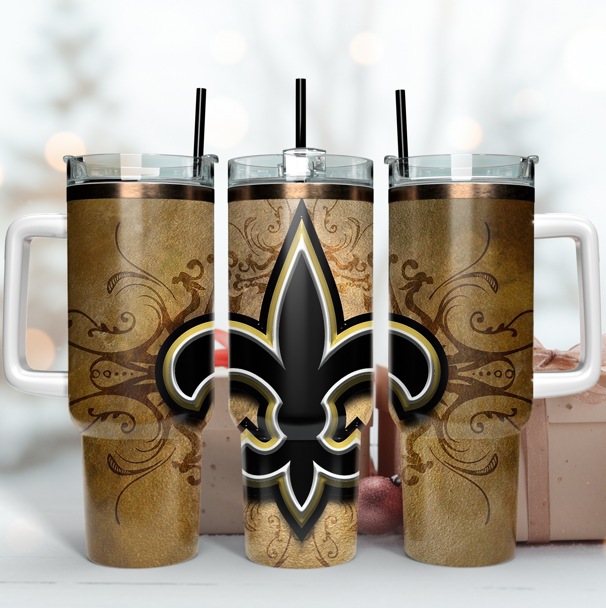 New Orleans Saints NFL Custom Stanley Quencher 40oz Stainless Steel Tumbler With Handle