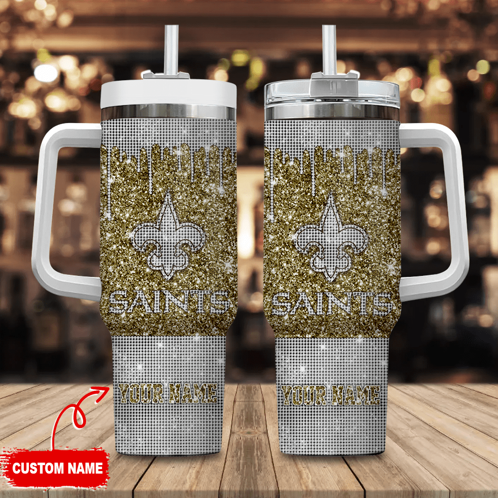 New Orleans Saints NFL Custom Stanley Quencher 40oz Stainless Steel Tumbler With Handle