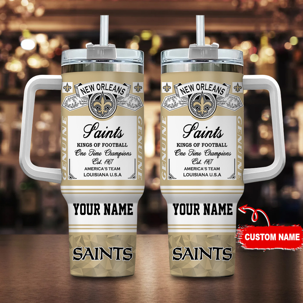 New Orleans Saints NFL Custom Stanley Quencher 40oz Stainless Steel Tumbler With Handle