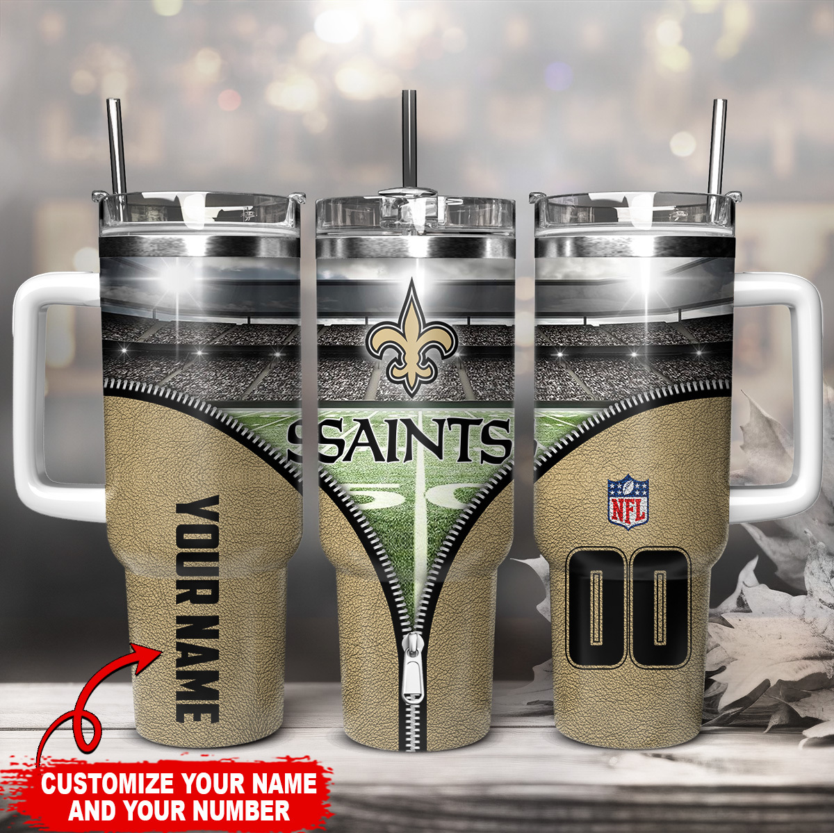 New Orleans Saints NFL Custom Stanley Quencher 40oz Stainless Steel Tumbler With Handle