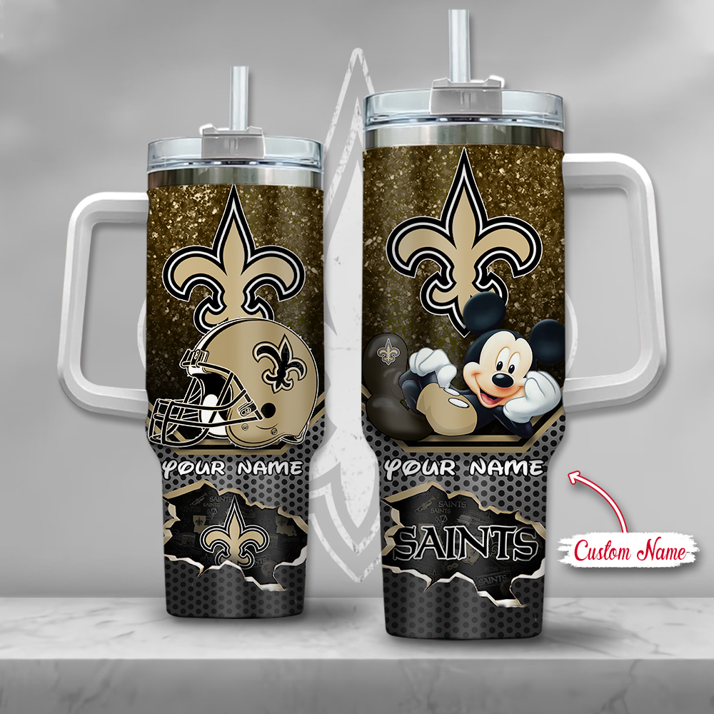 New Orleans Saints NFL Custom Stanley Quencher 40oz Stainless Steel Tumbler With Handle