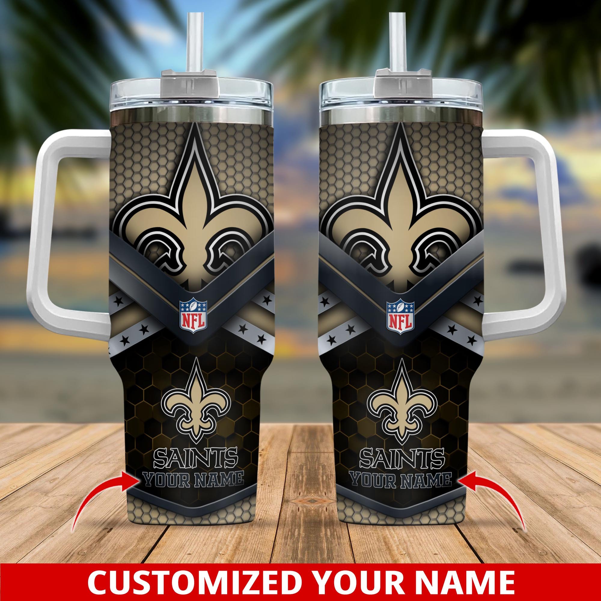New Orleans Saints NFL Custom Stanley Quencher 40oz Stainless Steel Tumbler With Handle