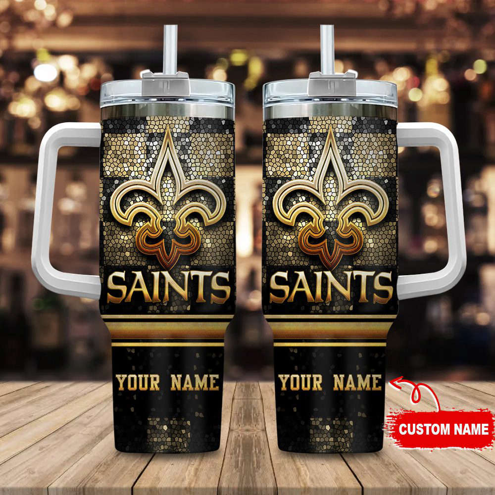 New Orleans Saints NFL Custom Stanley Quencher 40oz Stainless Steel Tumbler With Handle