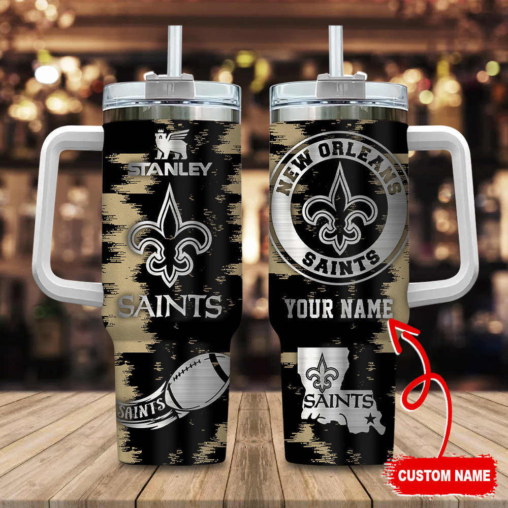 New Orleans Saints NFL Custom Stanley Quencher 40oz Stainless Steel Tumbler With Handle