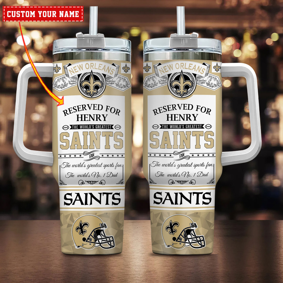 New Orleans Saints NFL Father's Day Custom Stanley Quencher 40oz Stainless Steel Tumbler With Handle