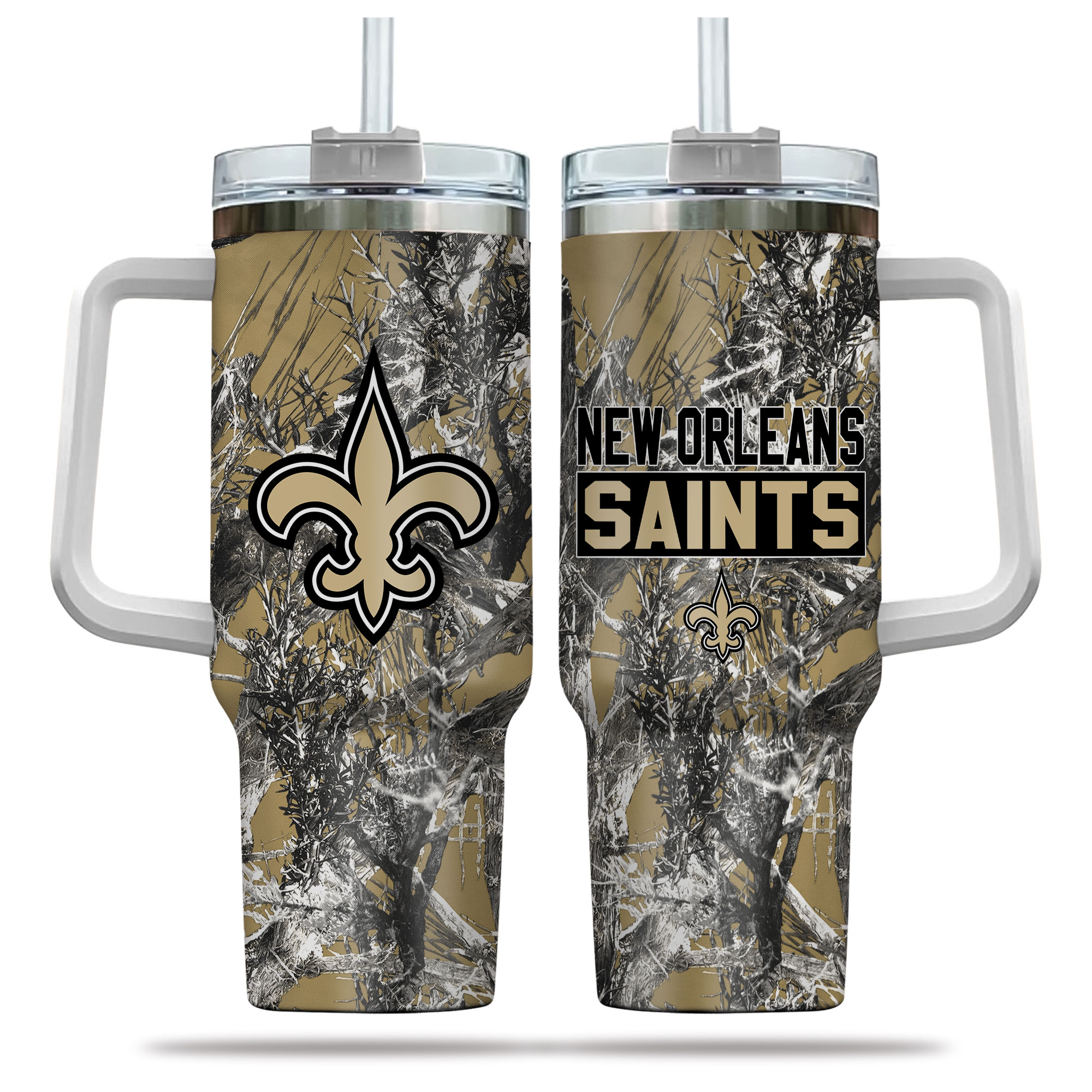 New Orleans Saints NFL Hunting Custom Stanley Quencher 40oz Stainless Steel Tumbler With Handle