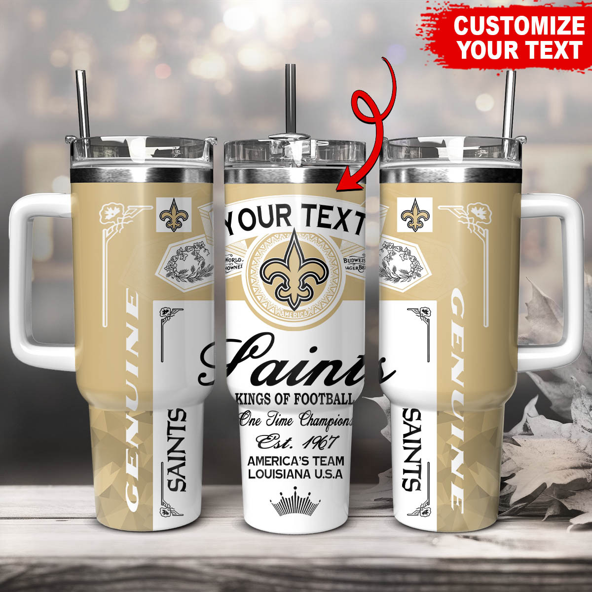 New Orleans Saints NFL Kings Of Football Custom Stanley Quencher 40oz Stainless Steel Tumbler With Handle