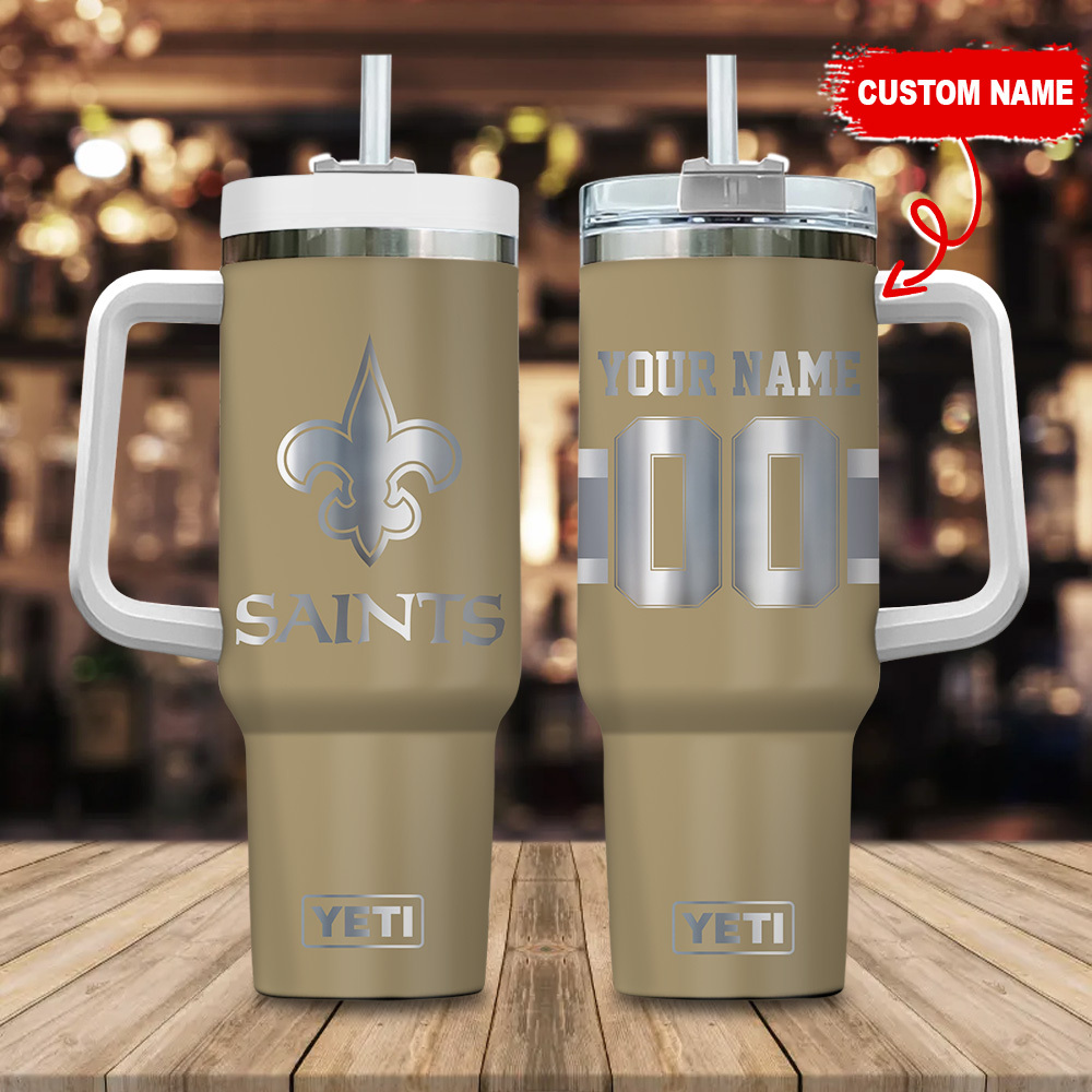 New Orleans Saints NFL Laser Engraved Effect Custom Stanley Quencher 40oz Stainless Steel Tumbler With Handle
