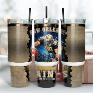 New Orleans Saints NFL Mascot Custom Stanley Quencher 40oz Stainless Steel Tumbler With Handle