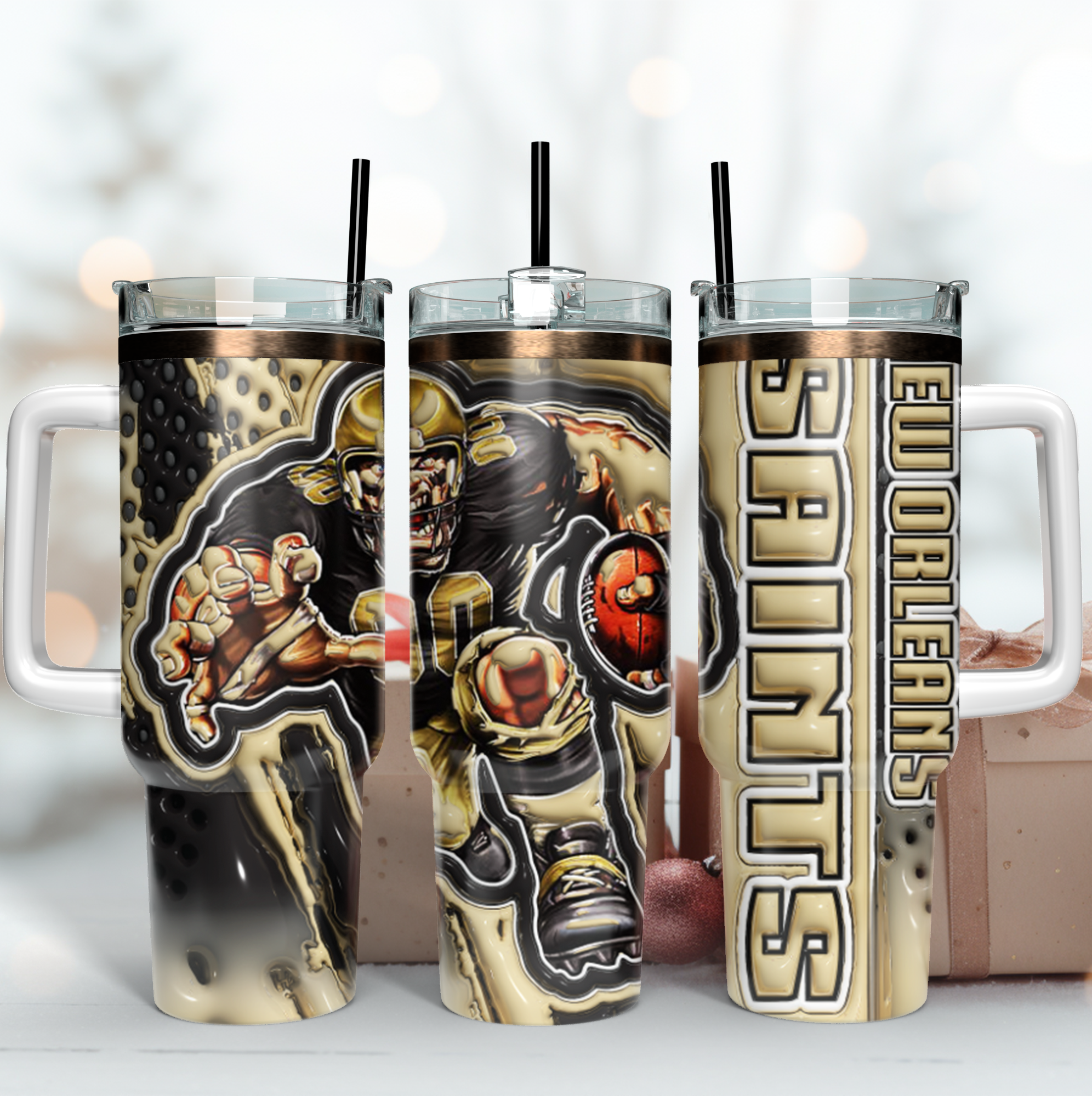New Orleans Saints NFL Mascot Custom Stanley Quencher 40oz Stainless Steel Tumbler With Handle