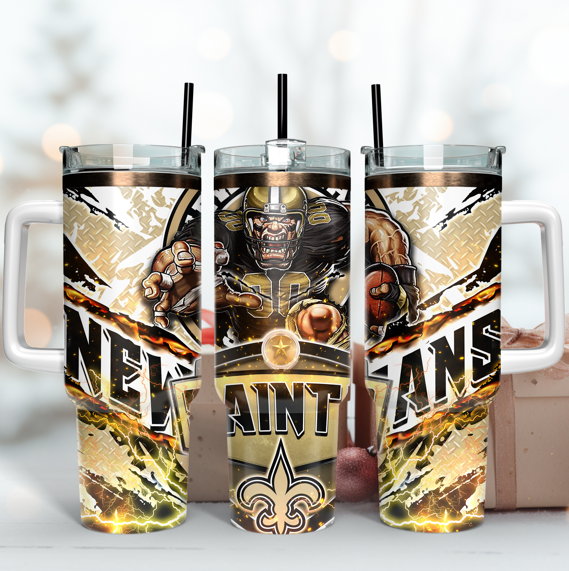 New Orleans Saints NFL Mascot Custom Stanley Quencher 40oz Stainless Steel Tumbler With Handle