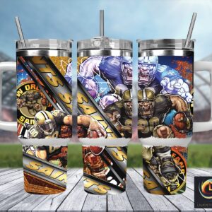 New Orleans Saints NFL Mascot Custom Stanley Quencher 40oz Stainless Steel Tumbler With Handle