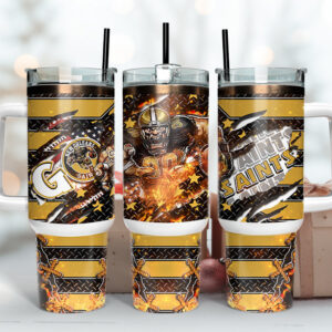 New Orleans Saints NFL Mascot Custom Stanley Quencher 40oz Stainless Steel Tumbler With Handle