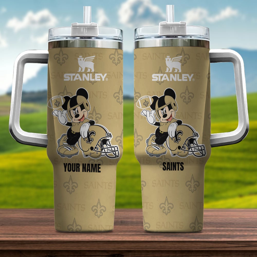 New Orleans Saints NFL Mickey Mouse Custom Stanley Quencher 40oz Stainless Steel Tumbler With Handle
