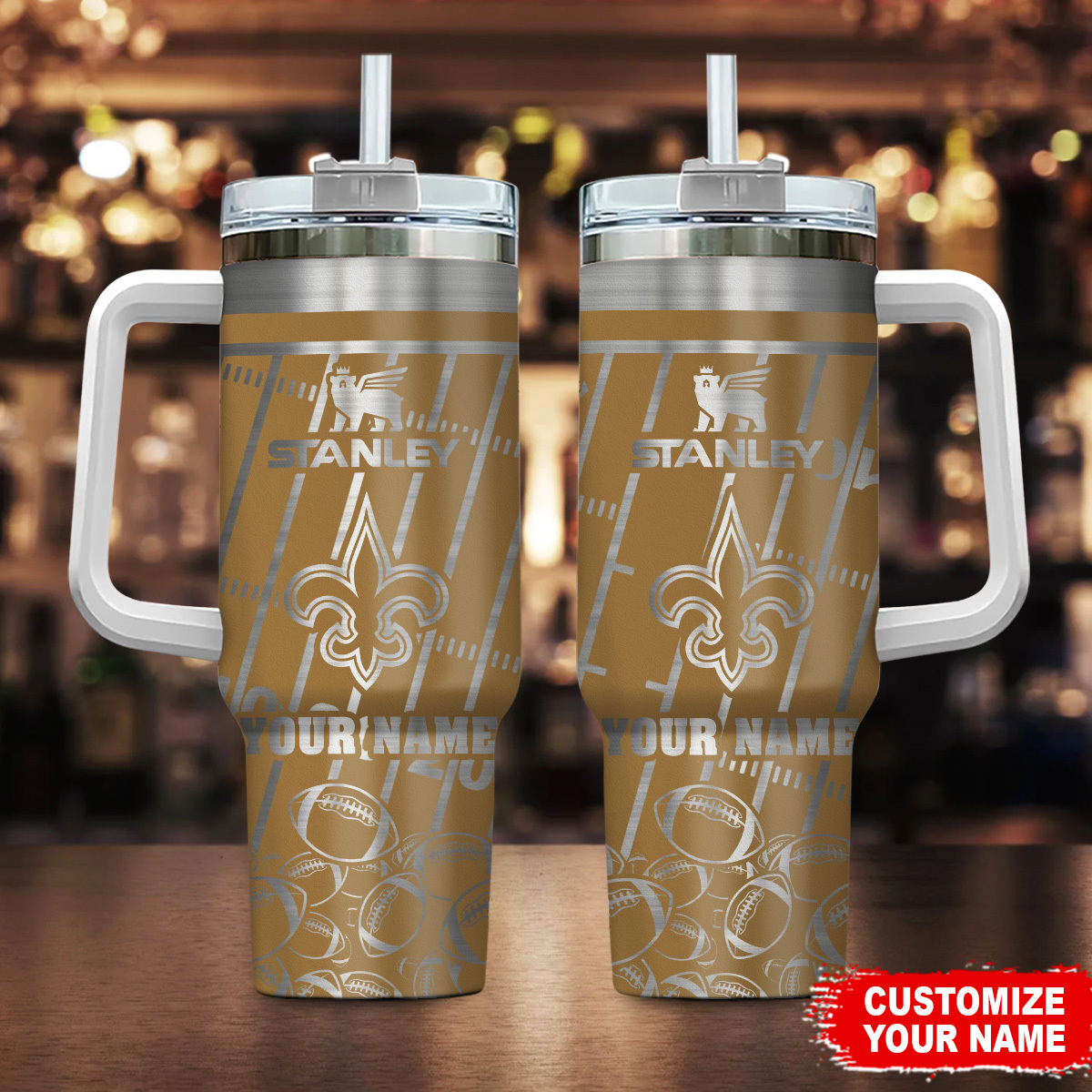 New Orleans Saints NFL Silver Custom Stanley Quencher 40oz Stainless Steel Tumbler With Handle