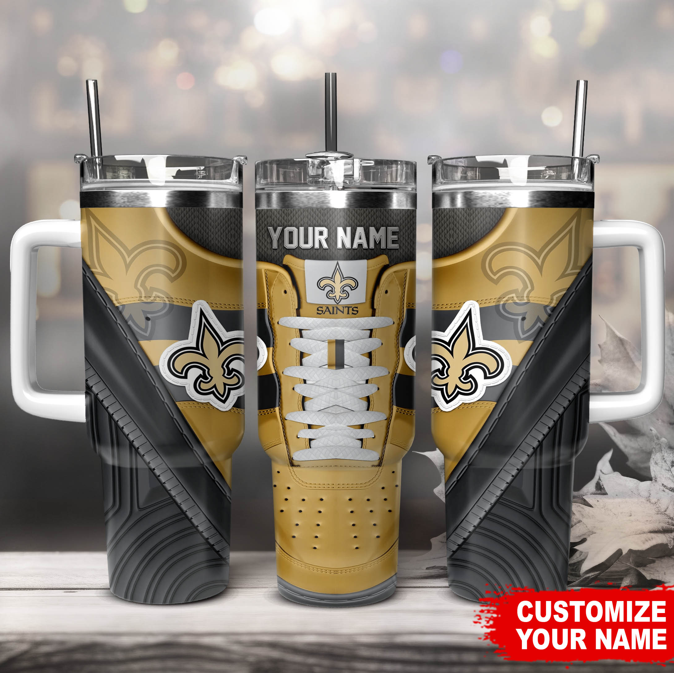 New Orleans Saints NFL Sneaker Custom Stanley Quencher 40oz Stainless Steel Tumbler With Handle