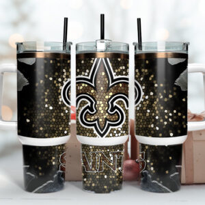 New Orleans Saints NFL Stained Glass Effect Custom Stanley Quencher 40oz Stainless Steel Tumbler With Handle