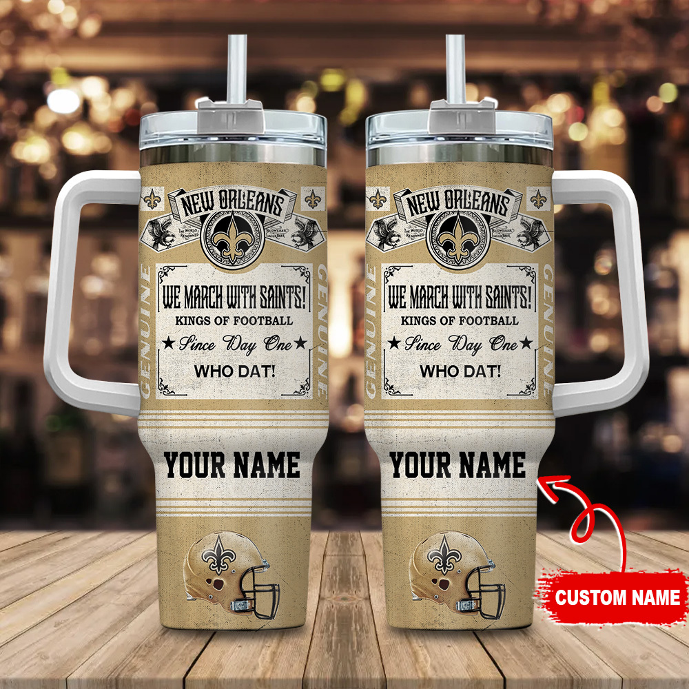 New Orleans Saints NFL Vintage Kings Of Football Custom Stanley Quencher 40oz Stainless Steel Tumbler With Handle