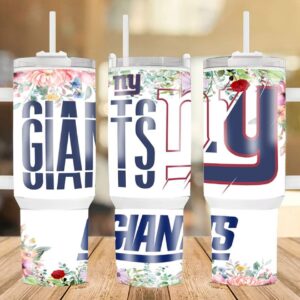 New York Giants Floral NFL Custom Stanley Quencher 40oz Stainless Steel Tumbler With Handle