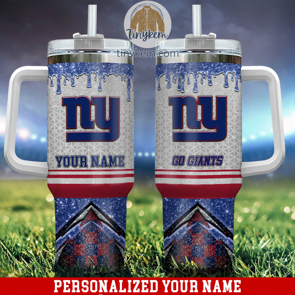 New York Giants Glitter NFL Custom Stanley Quencher 40oz Stainless Steel Tumbler With Handle