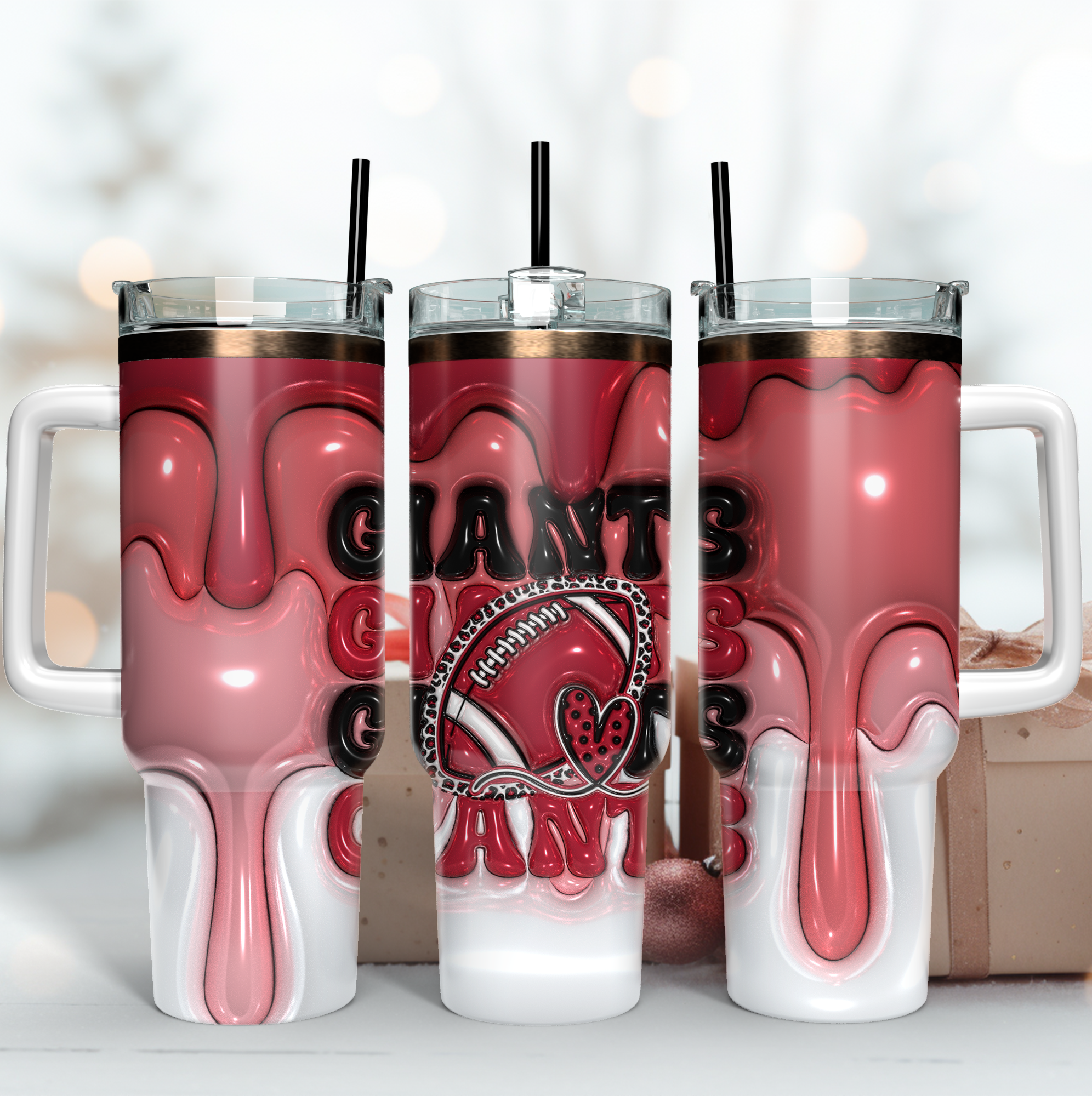 New York Giants NFL 3D Inflated Puff Effect Custom Stanley Quencher 40oz Stainless Steel Tumbler With Handle