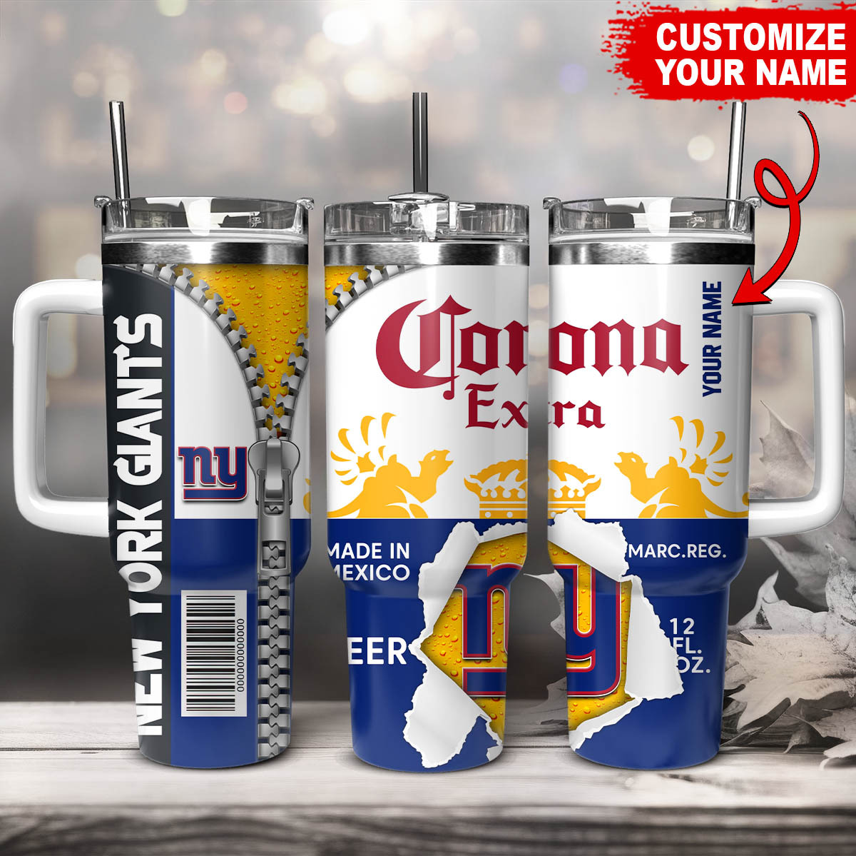 New York Giants NFL Corona Extra Custom Stanley Quencher 40oz Stainless Steel Tumbler With Handle